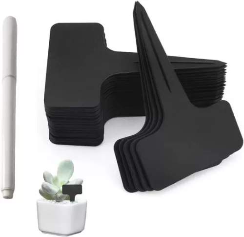 Outdoor Plant Signs - Pack of 100, Weatherproof Plastic Labels for Writing on Vegetables, Herbs and Flowers (Black)