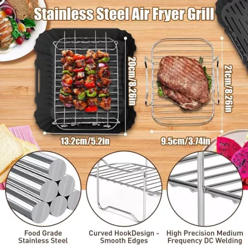 merkloos Accessories for hot air fryer - Philips Airfryer 3000/5000 series double basket 6 l/3 l silicone mold grill rack tongs insert (8785322962312)