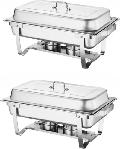 Happyment Warming plate - 8L - Serving dish - Chafing dish - Buffet dish - 2 dishes - Warming dish