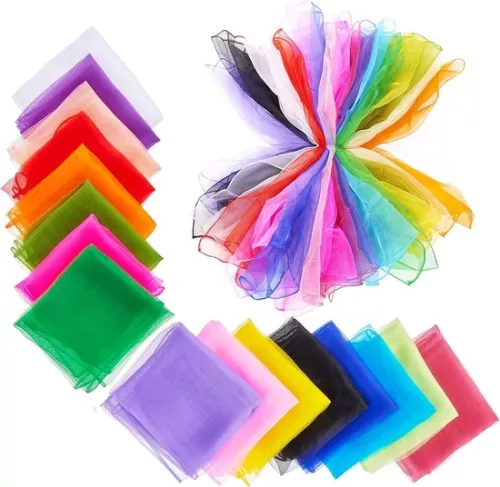 Multicolored Dance Cloths Sensory Silk Cloths for Babies - 32 Pieces - Ideal for Dance Gymnastics and Magical Accessories - 60x60cm
