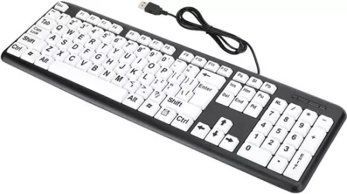 merkloos Keyboard Large Print Black 104 Keys Wired USB Low Vision Keyboard Elderly - White Letter Keys . (8785309438908)