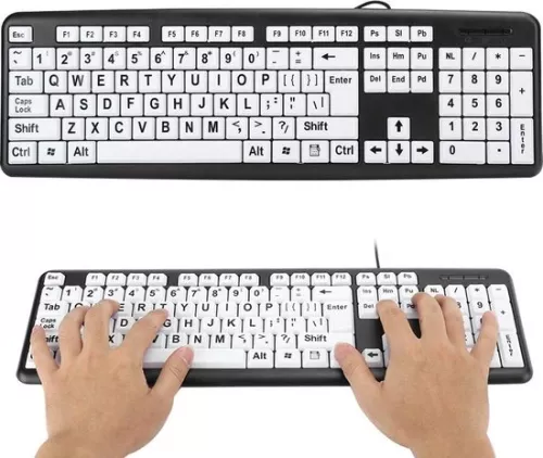 merkloos Keyboard Large Print Black 104 Keys Wired USB Low Vision Keyboard Elderly - White Letter Keys . (8785309438908)
