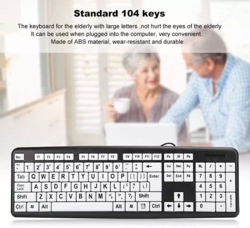 merkloos Keyboard Large Print Black 104 Keys Wired USB Low Vision Keyboard Elderly - White Letter Keys . (8785309438908)