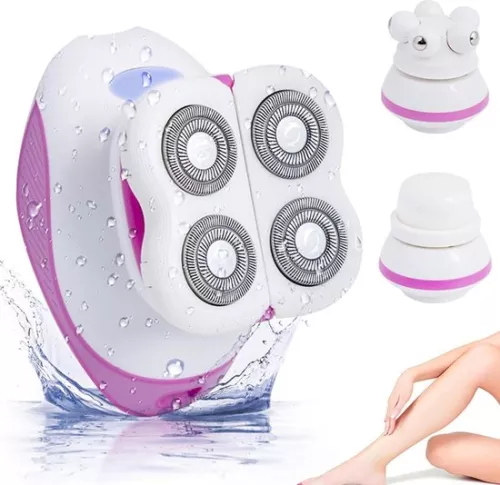 3-in-1 Electric Lady Shaver with Brush Massager Head - Cordless Painless Hair Clipper Remover for Face Body - Content