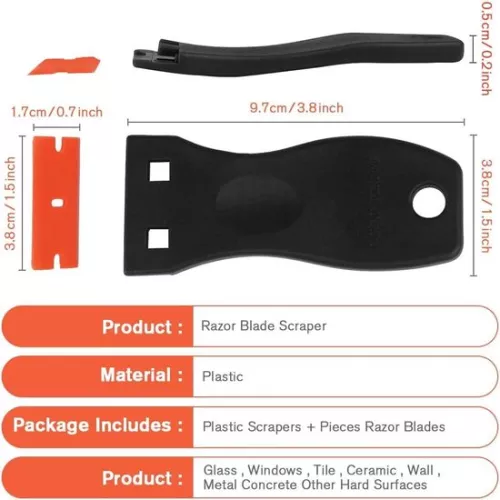 merkloos Scraper with 30 plastic blades - 2 black - for removing paint, stickers, and more. (8785306904796)