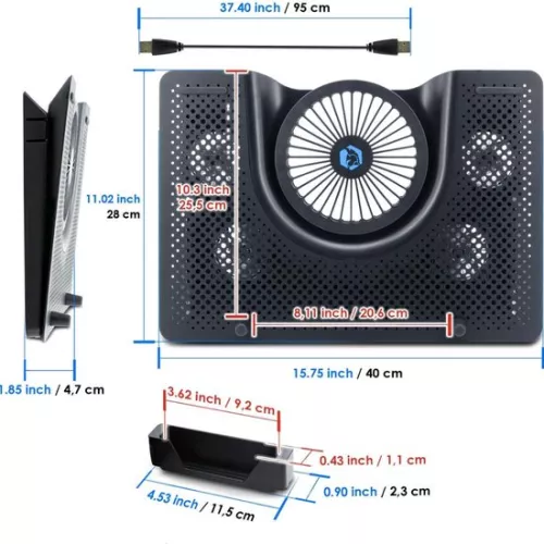 merkloos Laptop Cooler - Laptop Cooling - Ergonomic - Silent - 12-17 Inch - Adjustable - Including USB port - Backlighting (6150710363392)
