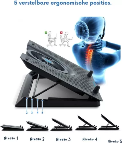 merkloos Laptop Cooler - Laptop Cooling - Ergonomic - Silent - 12-17 Inch - Adjustable - Including USB port - Backlighting (6150710363392)