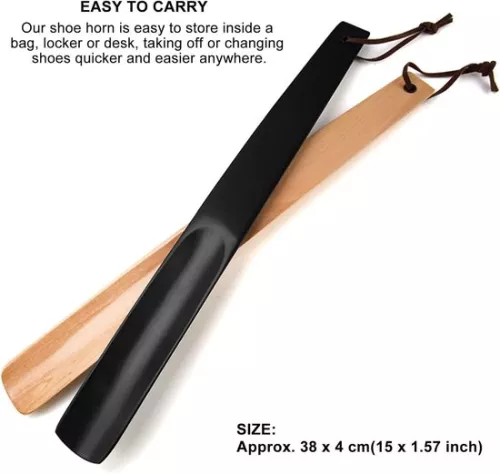merkloos Long Wooden Shoe Horn - 2 Pieces - Black and Light Brown - 38 cm (9506883589973)