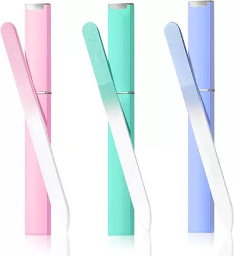 Glass nail file set - nail care - 3 pieces - with case