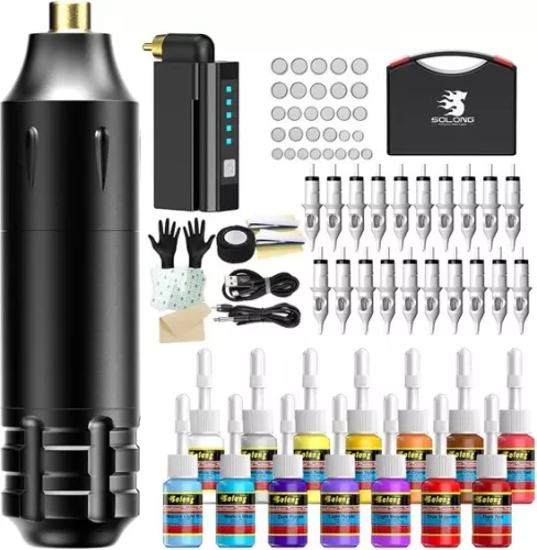 Tattoo Pen Machine Wireless Battery Tattoo cartridge Needles Tattoo Ink Complete Tattoo Machine Kit for Tattoo 20 pieces