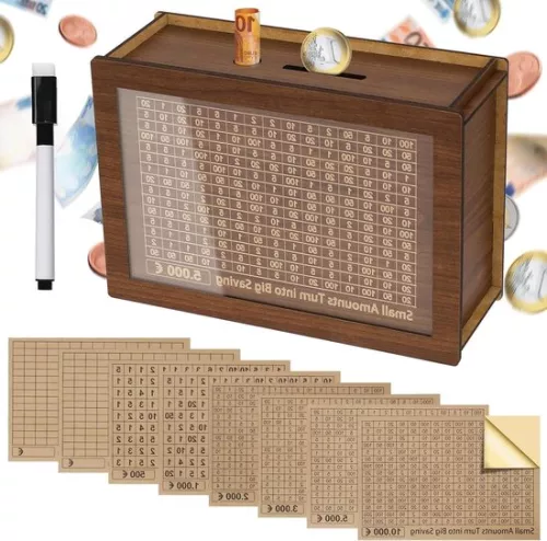 Piggy Bank with Stickers Cash Piggy Bank 5000€ Reusable Piggy Bank with Counter Savings Challenge for Children and Adults 500-10000€ Goal