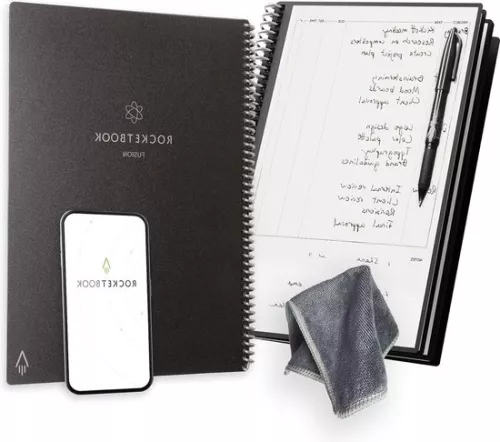 Reusable digital notebook - smart notepad A4 black - to-do list diary - weekly and monthly planner - Frixion erasable pen - office gadget - Fusion