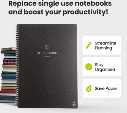 merkloos Reusable digital notebook - smart notepad A4 black - to-do list diary - weekly and monthly planner - Frixion erasable pen - office gadget - Fusion (8785303872036)