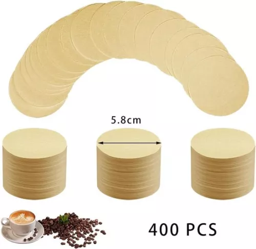 400pcs Round Coffee Filter Paper 58mm Unbleached Disposable Espresso Paper Filters for Coffee Makers Home Cafe Brown