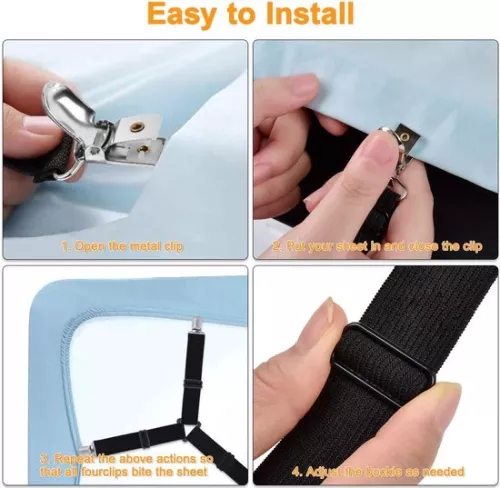 unbranded Bed Sheet Holders, 2 Pieces Adjustable Long Sheet Holder Straps Heavy Duty Bed Clamps, Grippers Suspenders for All Square Mattresses Fitted Sheets Flat Sheets, Black (6097654211290)