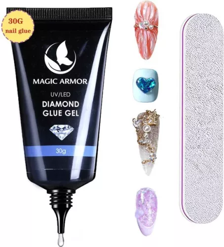 Nail Art Rhinestone Glue Gel 30g, Extra Strong Adhesive Gel for Nail Tips and Nail Rhinestone Decoration Relief 3d Nail Styling Decoration, Nail Rhinestone Glue Gel Curing Required