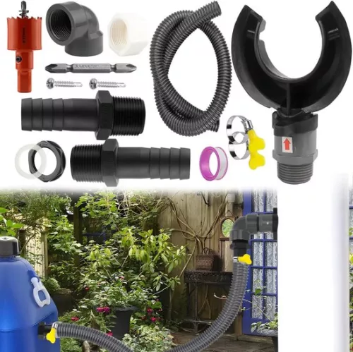 Rainwater collector - rain barrel, connection set for roofs up to 80 m² - suitable for pipes 70 - 110 mm