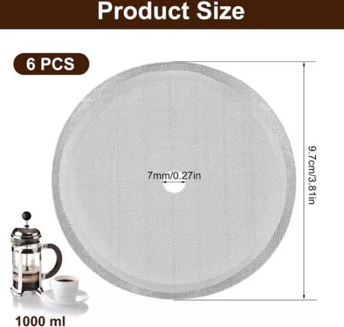 merkloos French Press Replacement Filter Sieve 1 Liter - Stainless Steel Coffee Press Filter - Mesh Replacement Filter Sieve - Coffee Press Sieve - 1000 ml - 8 Cups (8785310229946)