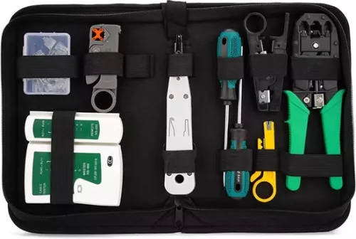 merkloos PREMIUM LAN Network Tester Set - Including Case - RJ45 / RJ12 / RJ11 / CAT5 / CAT5e / Cat6 / UTP / LAN - Cable Tester with Crimping Pliers & LSA Pliers (8720514720066)