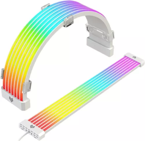 RGB power extension cable set - 24-pin ATX cable - Synchronized PSU cable with LED - Soft silicone tube