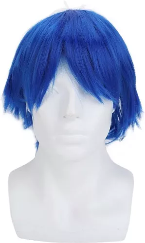 Short Fluffy Blue Anime Cosplay Party Costume Synthetic Hair Wig .