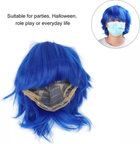 merkloos Short Fluffy Blue Anime Cosplay Party Costume Synthetic Hair Wig . (6151923685653)