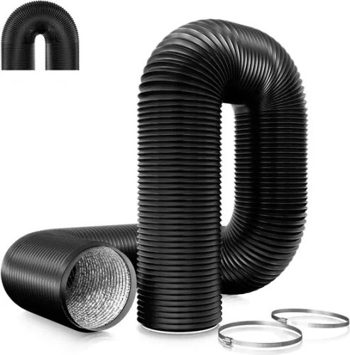 125 mm flexible aluminum tube - PVC exhaust hose - flexible air ducts - black aluminum tube - max. length 5 m - for extractor hoods - mobile air conditioners - hydroponics - tube fans