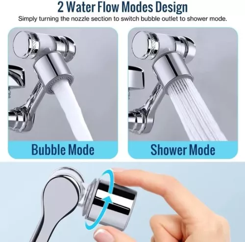 ’merkloos’ 1080° rotatable tap with filter, rotatable multifunctional extension tap, water tap extension attachment with 2 spray functions, jet regulator, rotatable tap, 1 piece (1032670845390)