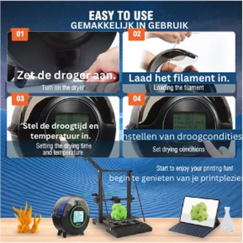 Jacer SUNLU S2 FDM 3D Printer Filament Dryer, Fast and Even Drying, Built-in Fan, 360° Heating, 4.6-inch Touchscreen, Filament Dryer (8721098680647)