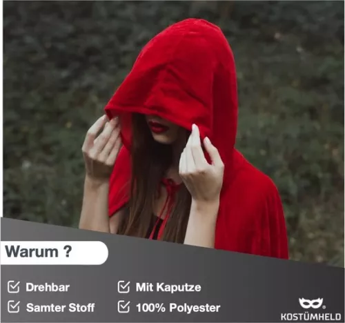 unbranded Halloween vampire costume cape - red & black - hooded cape for children & adults - women & men (8785300201815)