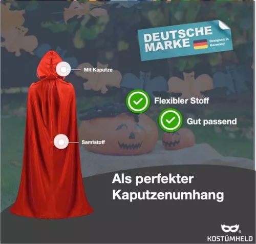 unbranded Halloween vampire costume cape - red & black - hooded cape for children & adults - women & men (8785300201815)