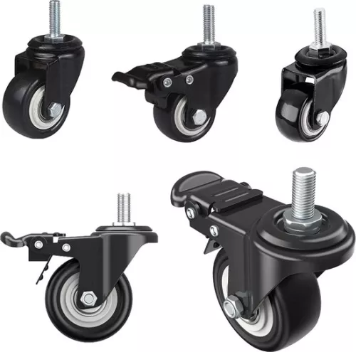 4 pieces furniture castors 50 mm, M8 x 25 mm screw, silent swivel castors 2 with brake up to 70 kg (per castor), 360 degree rotation, rubber wheels for transport rollers / rollers for appliances and furniture