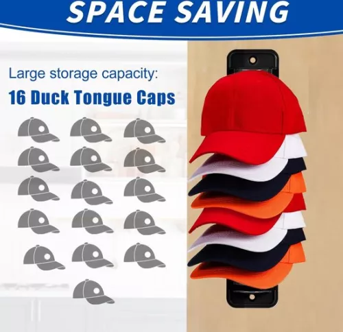 merkloos Wall-mounted hat holder - Self-adhesive hat holder for 16 hats - Black. . (8785308356043)