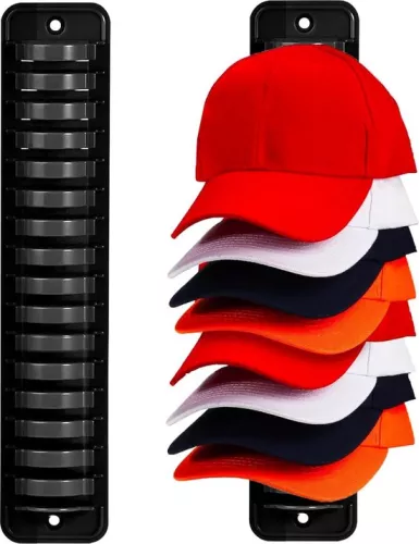 Wall-mounted hat holder - Self-adhesive hat holder for 16 hats - Black. .