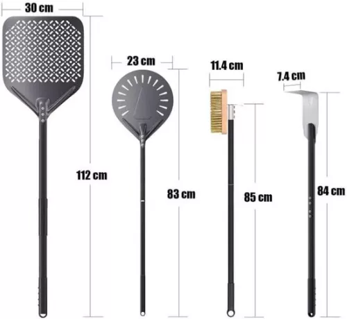 merkloos Set of 4 Pizza Accessories for Home and Restaurant - Perforated Pizza Peel, Pizza Spatula, and Cleaning Brush (9504593776461)