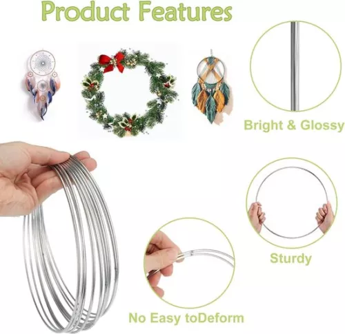 unbranded Metal rings 20 cm - Set of 12 - Dream catcher rings - Silver - Craft rings - Wire rings - Wreath decoration - Hanging - DIY - Decorative (8785307236704)