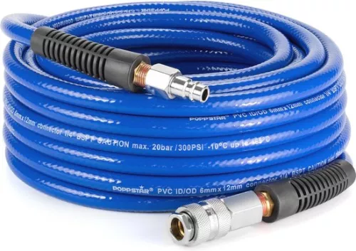 PVC Compressed Air Hose 20m with Quick Coupling and Connector - 20 bar, 6/12mm