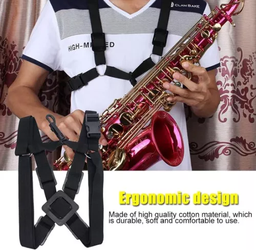 merkloos Adjustable Nylon Saxophone Chest Shoulder Strap Harness - Black, Replacement Saxophone Accessory (9507788762836)