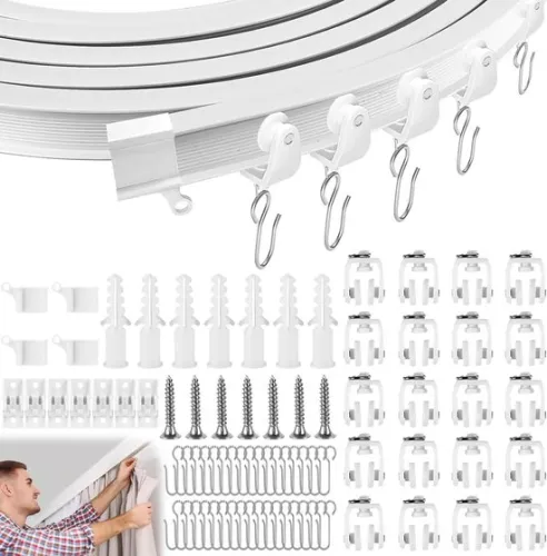 Flexible ceiling curtain rail 4 meters curved - silent rolling - room divider - camper - shower curtain - hospital curtain rail system.