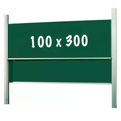 Krijtbord Deluxe Cross - In hoogte verstelbaar - Dubbelzijdig bord - Schoolbord - Eenvoudige montage - Emaille staal - Groen - 100x300cm