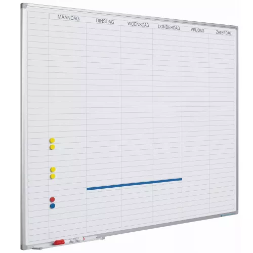Whiteboard Deluxe Nathanael - Enamel steel - Weekly planner - Monthly planner - Yearly planner - Magnetic - White - Dutch - 60x90cm