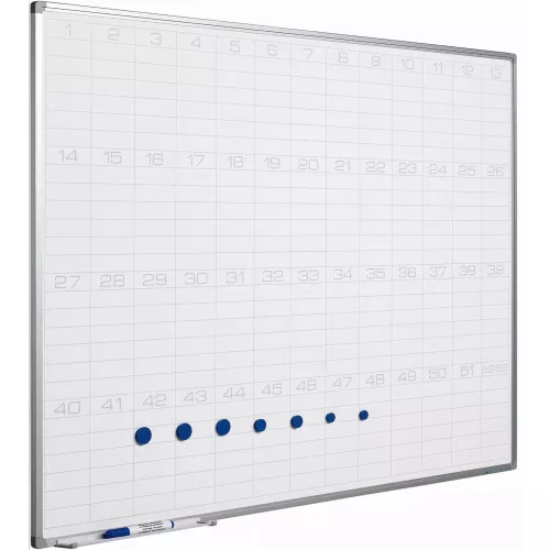 Whiteboard PRO Estes - Enamel steel - Weekly planner - Monthly planner - Yearly planner - Magnetic - White - 90x120cm