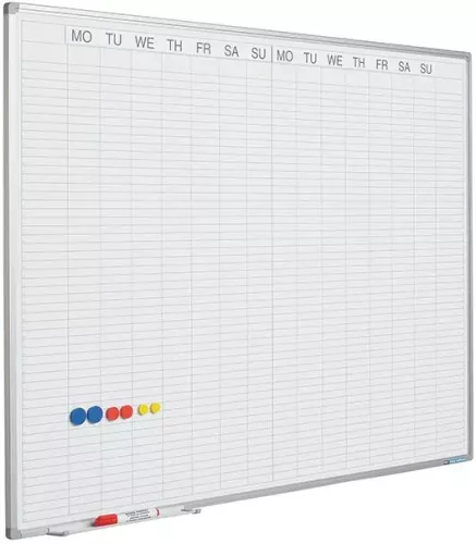 Whiteboard PRO Sylvester - Enamel steel - Weekly planner - Monthly planner - Yearly planner - Magnetic - White - English - 60x90cm
