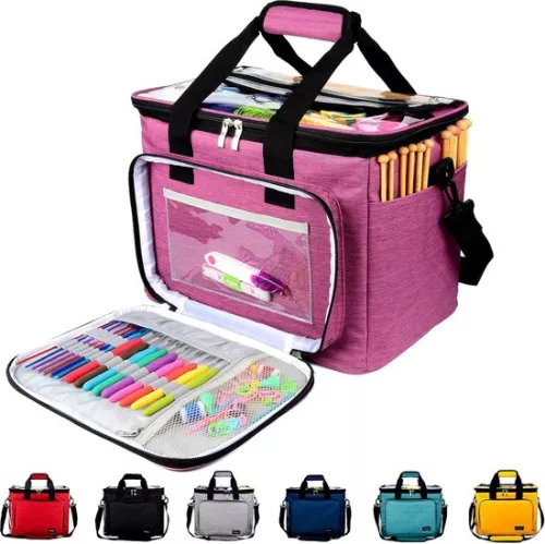 Wool storage bag, knitting bag for yarn storage for knitting, crochet, skeins of yarn, knitting needles (up to 35.5 cm) (purple)